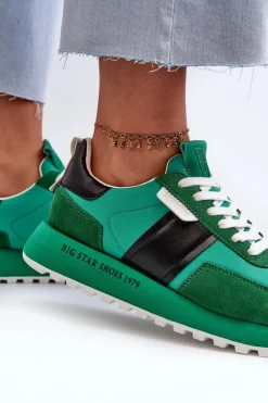 Big Star Shoes Buty Sportowe Na Platformie|Buty Sportowe Big Star*Sneakersy Damskie Na Platformie Big Star NN274501 Memory Foam System Zielone