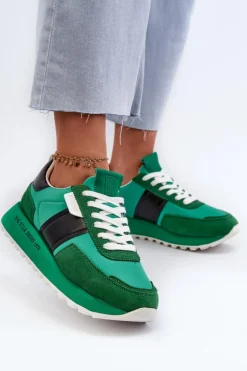 Big Star Shoes Buty Sportowe Na Platformie|Buty Sportowe Big Star*Sneakersy Damskie Na Platformie Big Star NN274501 Memory Foam System Zielone