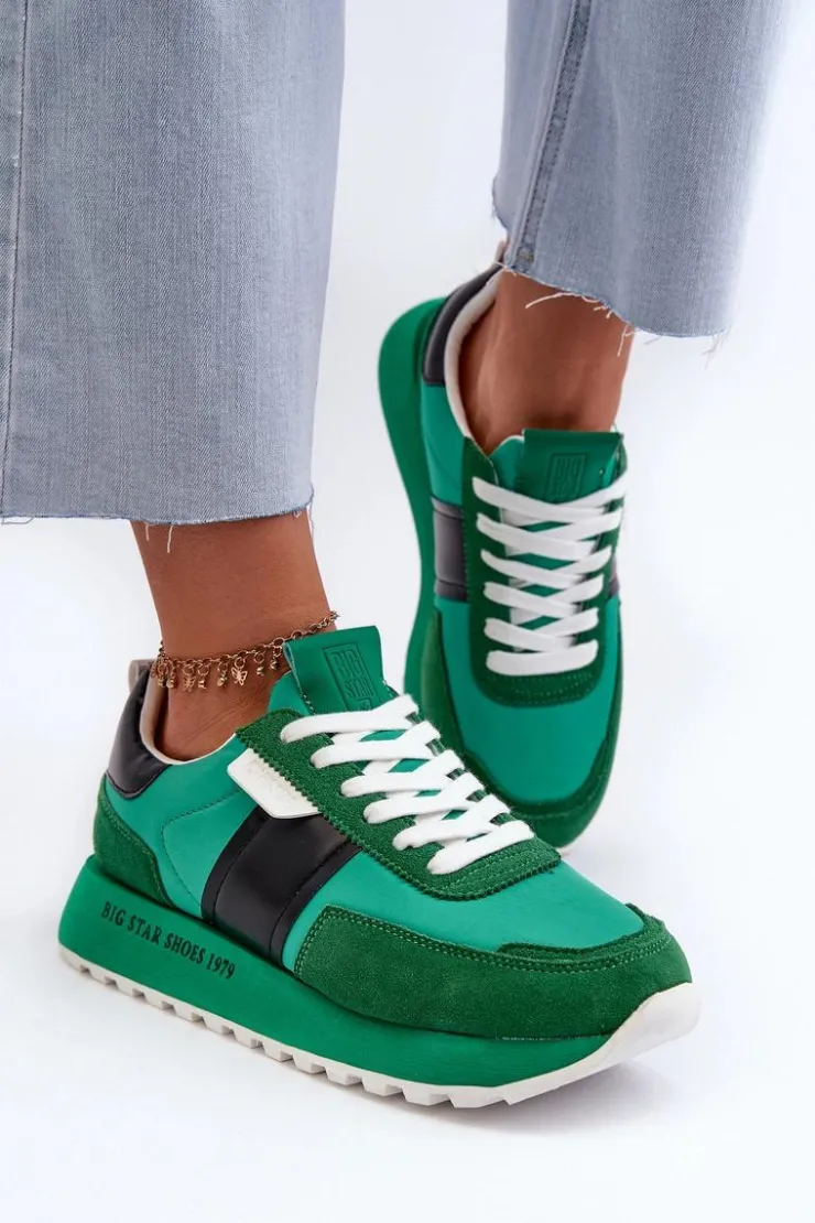 Big Star Shoes Buty Sportowe Na Platformie|Buty Sportowe Big Star*Sneakersy Damskie Na Platformie Big Star NN274501 Memory Foam System Zielone