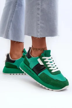 Big Star Shoes Buty Sportowe Na Platformie|Buty Sportowe Big Star*Sneakersy Damskie Na Platformie Big Star NN274501 Memory Foam System Zielone