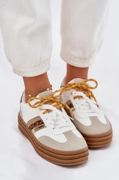 Damskie Boto Sneakersy Damskie Na Platformie Z Podwójnym Sznurowaniem Panterka Białe Niteria