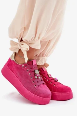 Damskie Boto Sneakersy Damskie Na Platformie Z Misiem Fuksja Vailina