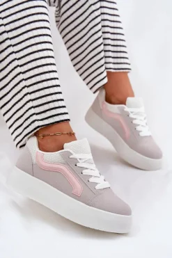 Sale Boto Sneakersy Damskie Na Platformie Szare Tellnira Szary