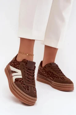 Damskie Boto Sneakersy Damskie Na Platformie Panterka Brązowe Skye