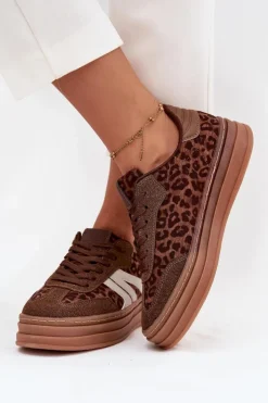 Damskie Boto Sneakersy Damskie Na Platformie Panterka Brązowe Skye