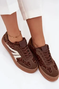 Damskie Boto Sneakersy Damskie Na Platformie Panterka Brązowe Skye