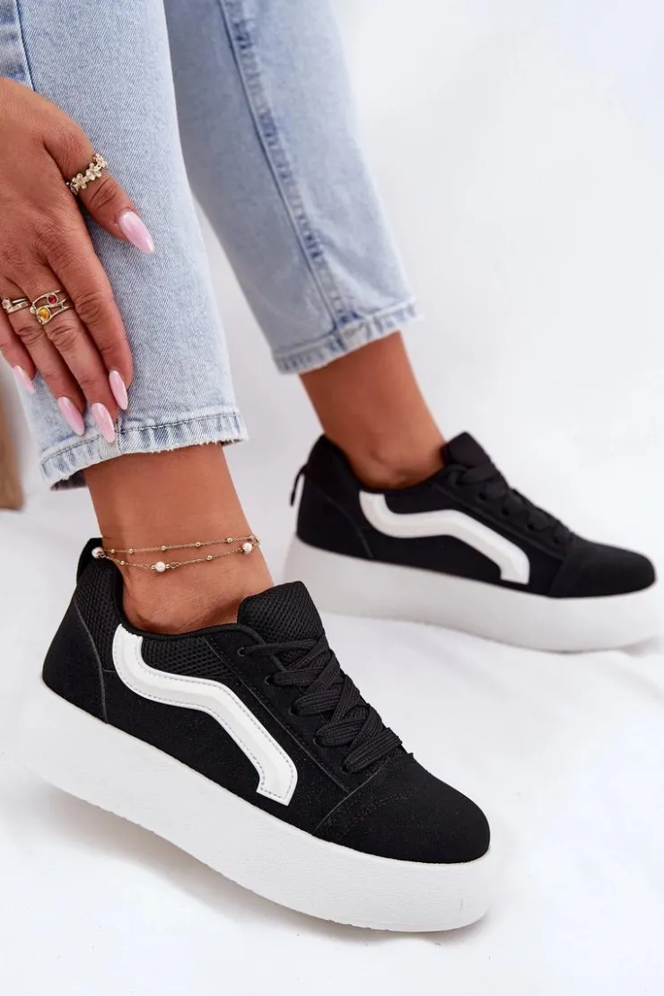 Damskie Boto Sneakersy Damskie Na Platformie Czarne Tellnira