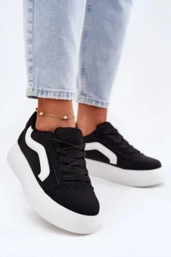 Damskie Boto Sneakersy Damskie Na Platformie Czarne Tellnira