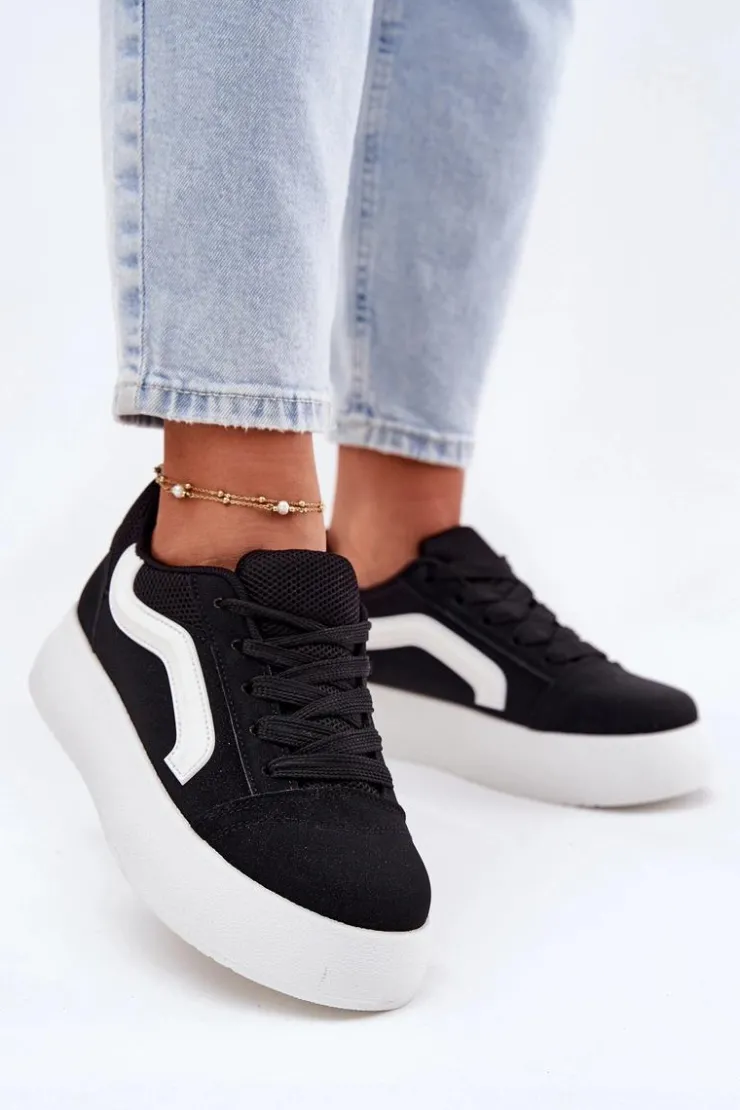 Damskie Boto Sneakersy Damskie Na Platformie Czarne Tellnira
