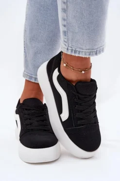 Damskie Boto Sneakersy Damskie Na Platformie Czarne Tellnira