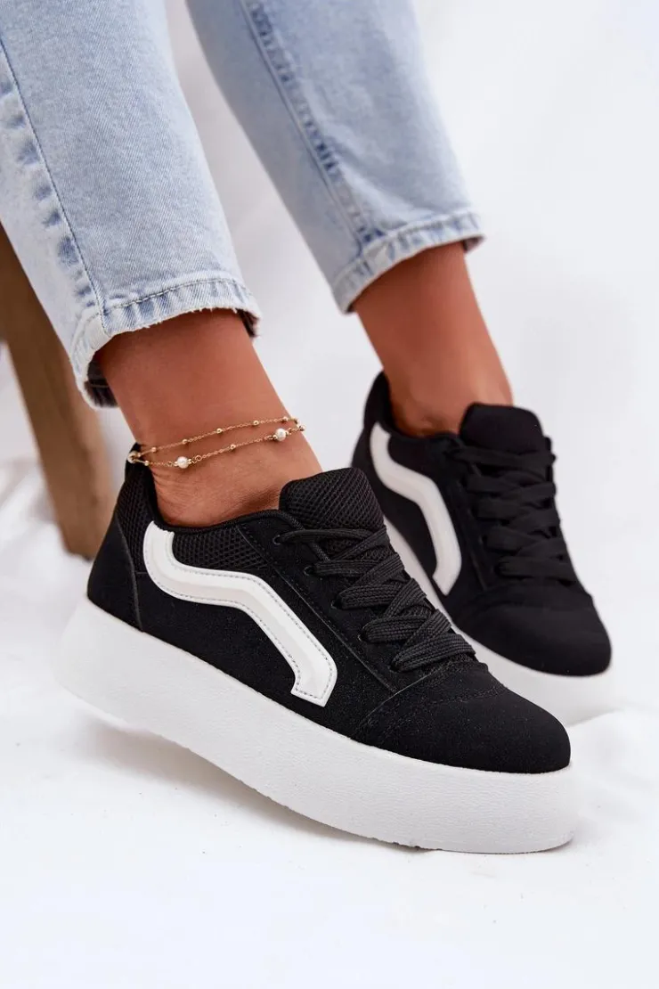 Damskie Boto Sneakersy Damskie Na Platformie Czarne Tellnira
