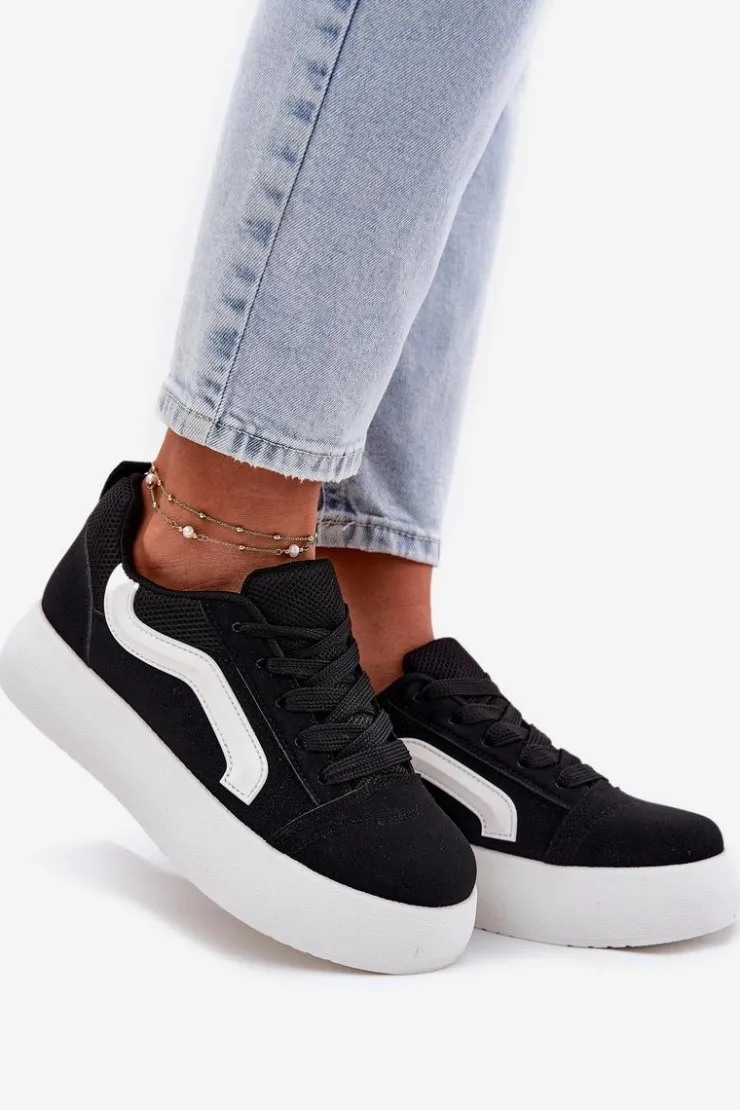 Damskie Boto Sneakersy Damskie Na Platformie Czarne Tellnira