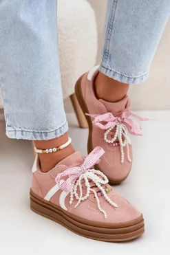 Online Boto Sneakersy Damskie Na Platformie Z Ozdobami Różowe Vinness Różowy