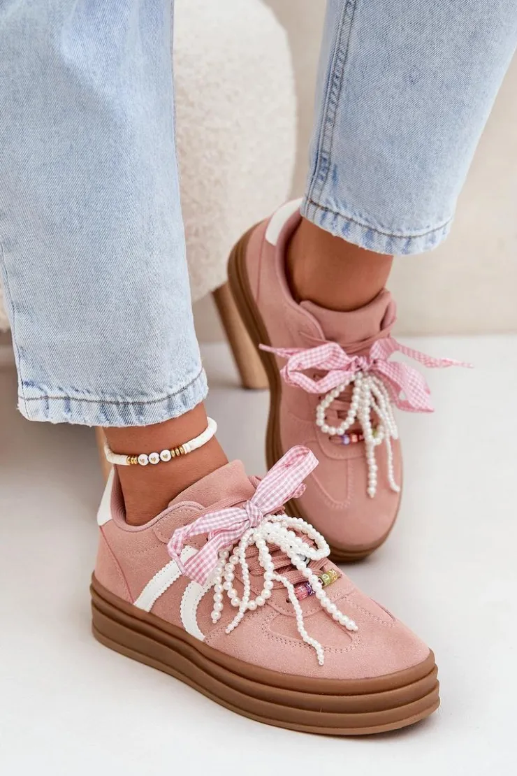 Online Boto Sneakersy Damskie Na Platformie Z Ozdobami Różowe Vinness Różowy