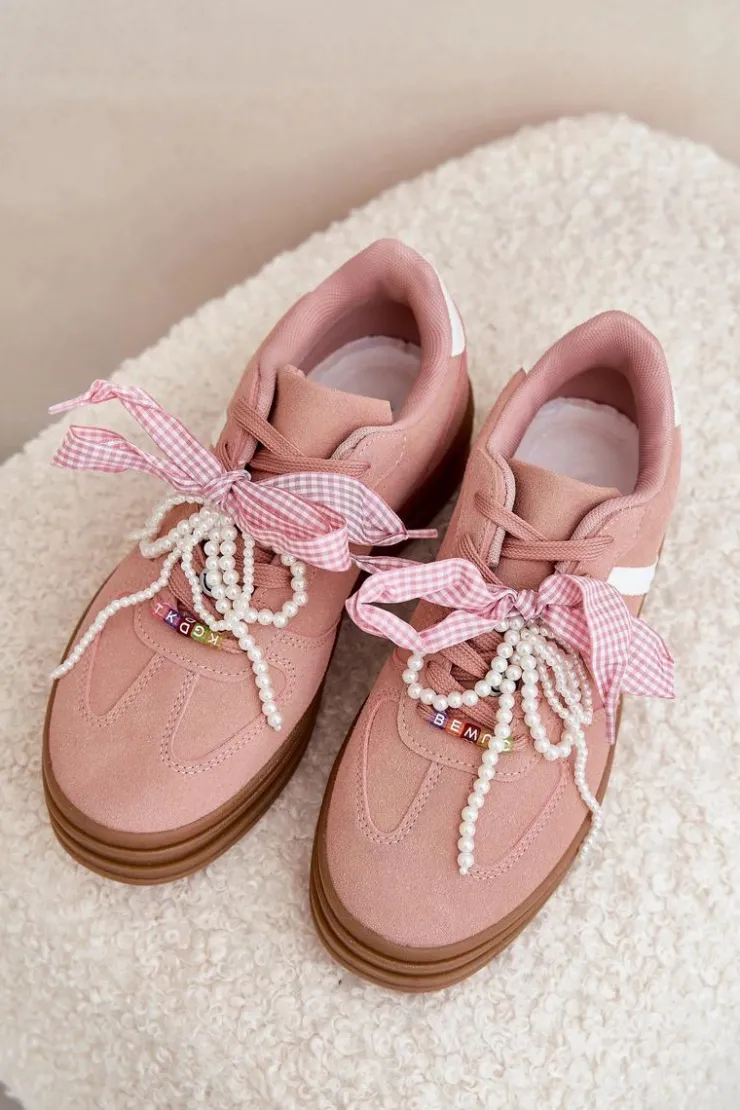 Online Boto Sneakersy Damskie Na Platformie Z Ozdobami Różowe Vinness Różowy