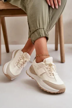 Best Boto Sneakersy Damskie Na Platformie Beżowe Nevelaine