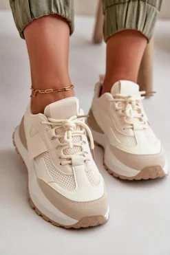 Best Boto Sneakersy Damskie Na Platformie Beżowe Nevelaine
