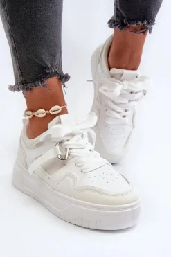 Damskie Boto Sneakersy Damskie Na Platformie Z Eko Skóry Białe Moun