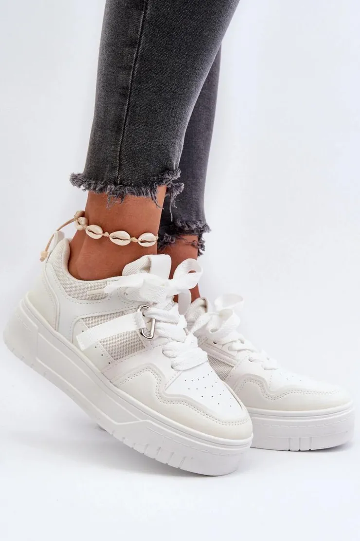 Damskie Boto Sneakersy Damskie Na Platformie Z Eko Skóry Białe Moun