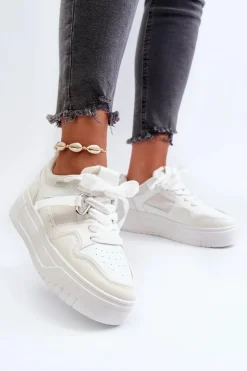 Damskie Boto Sneakersy Damskie Na Platformie Z Eko Skóry Białe Moun