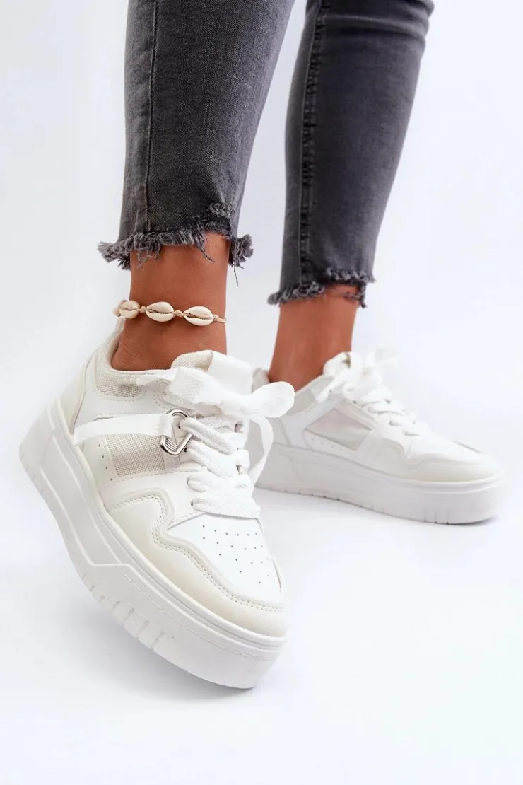 Damskie Boto Sneakersy Damskie Na Platformie Z Eko Skóry Białe Moun