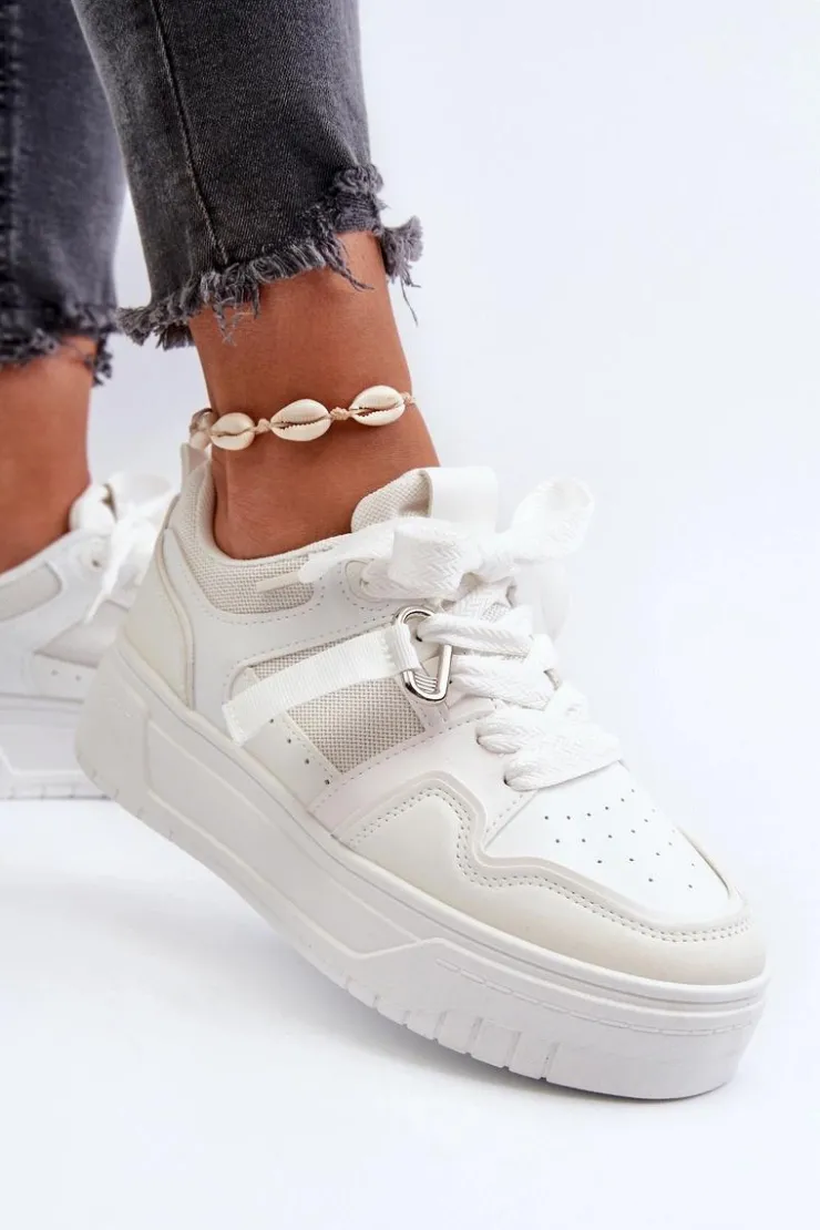 Damskie Boto Sneakersy Damskie Na Platformie Z Eko Skóry Białe Moun