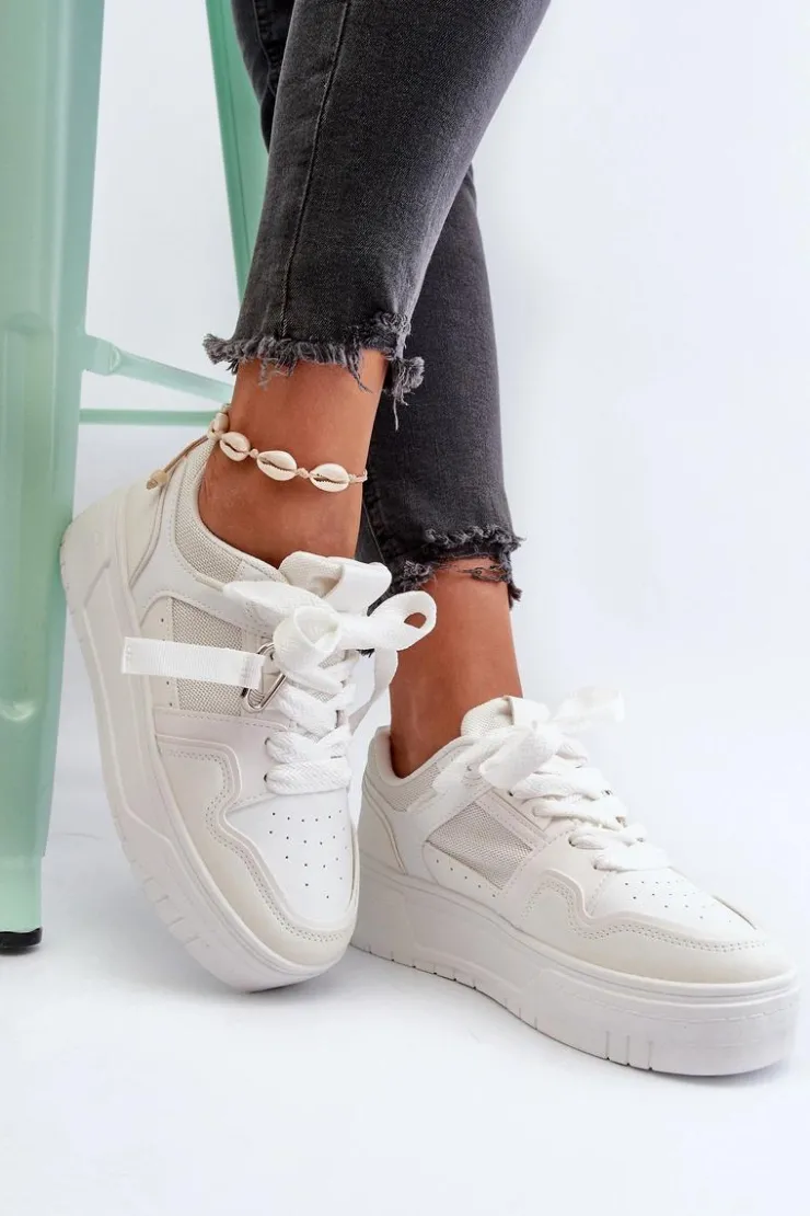 Damskie Boto Sneakersy Damskie Na Platformie Z Eko Skóry Białe Moun