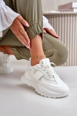 Boto Sneakersy Damskie*Sneakersy Damskie Na Platformie Białe Nevelaine