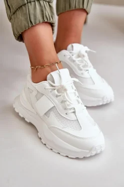 Boto Sneakersy Damskie*Sneakersy Damskie Na Platformie Białe Nevelaine
