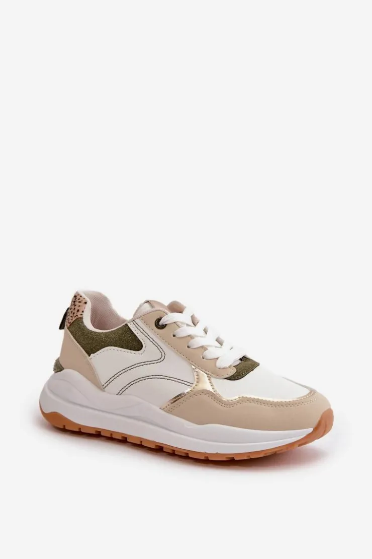 Boto Buty Sportowe Na Platformie|Sneakersy Damskie*Sneakersy Damskie Na Platformie Z Eko Skóry Beżowo-Zielone Issatta