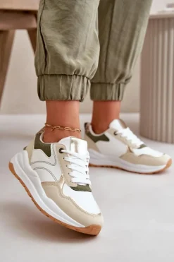 Boto Buty Sportowe Na Platformie|Sneakersy Damskie*Sneakersy Damskie Na Platformie Z Eko Skóry Beżowo-Zielone Issatta