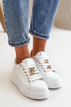 Damskie Boto Sneakersy Damskie Na Platformie Z Misiem Białe Vailina