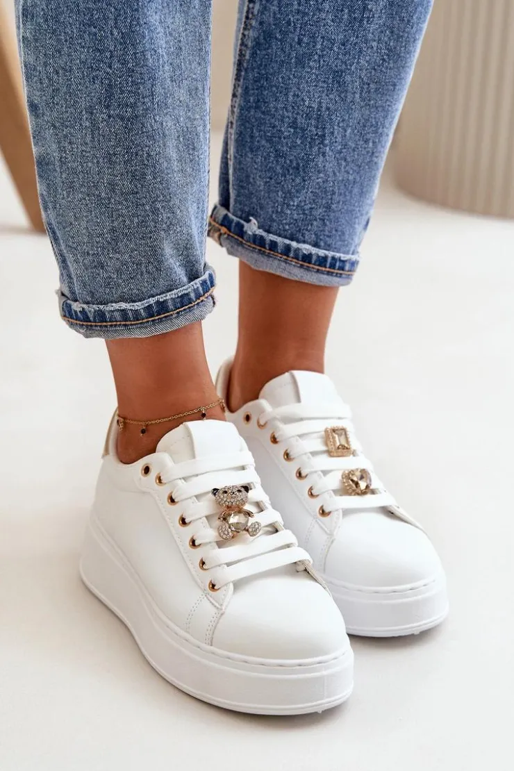 Damskie Boto Sneakersy Damskie Na Platformie Z Misiem Białe Vailina