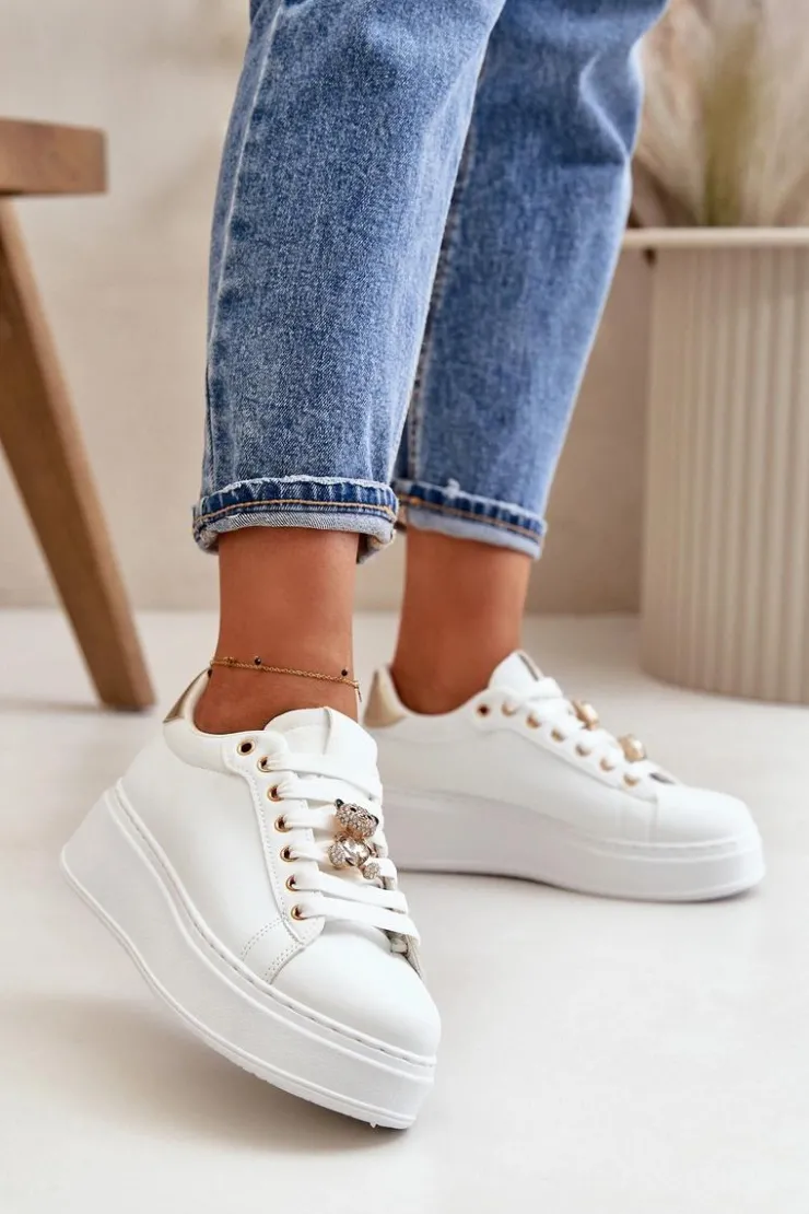 Damskie Boto Sneakersy Damskie Na Platformie Z Misiem Białe Vailina