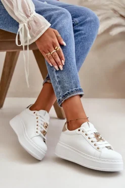 Damskie Boto Sneakersy Damskie Na Platformie Z Misiem Białe Vailina