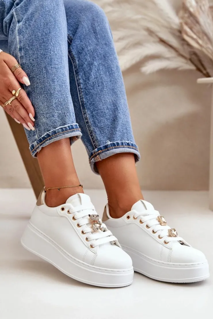 Damskie Boto Sneakersy Damskie Na Platformie Z Misiem Białe Vailina