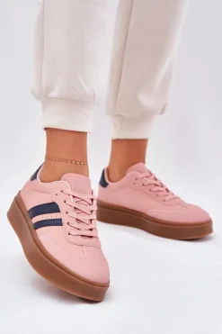 Evento Sneakersy Damskie*Sneakersy Damskie Na Platformie Z Eko Skóry Różowe Ediriella Różowy