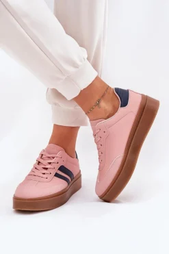 Evento Sneakersy Damskie*Sneakersy Damskie Na Platformie Z Eko Skóry Różowe Ediriella Różowy