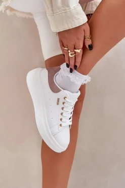 Damskie Boto Sneakersy Damskie Na Platformie Eko Skóra Białe Lelandine