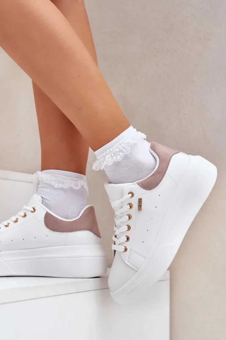 Damskie Boto Sneakersy Damskie Na Platformie Eko Skóra Białe Lelandine
