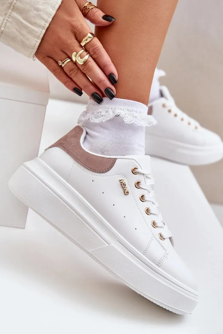 Damskie Boto Sneakersy Damskie Na Platformie Eko Skóra Białe Lelandine