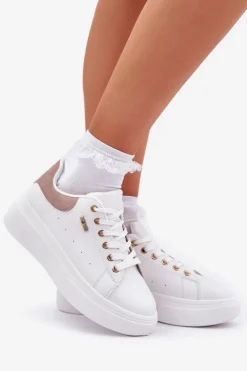 Damskie Boto Sneakersy Damskie Na Platformie Eko Skóra Białe Lelandine