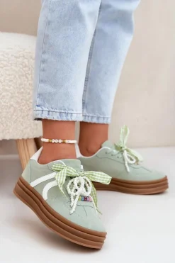 Damskie Boto Sneakersy Damskie Na Platformie Z Ozdobami Zielone Vinness