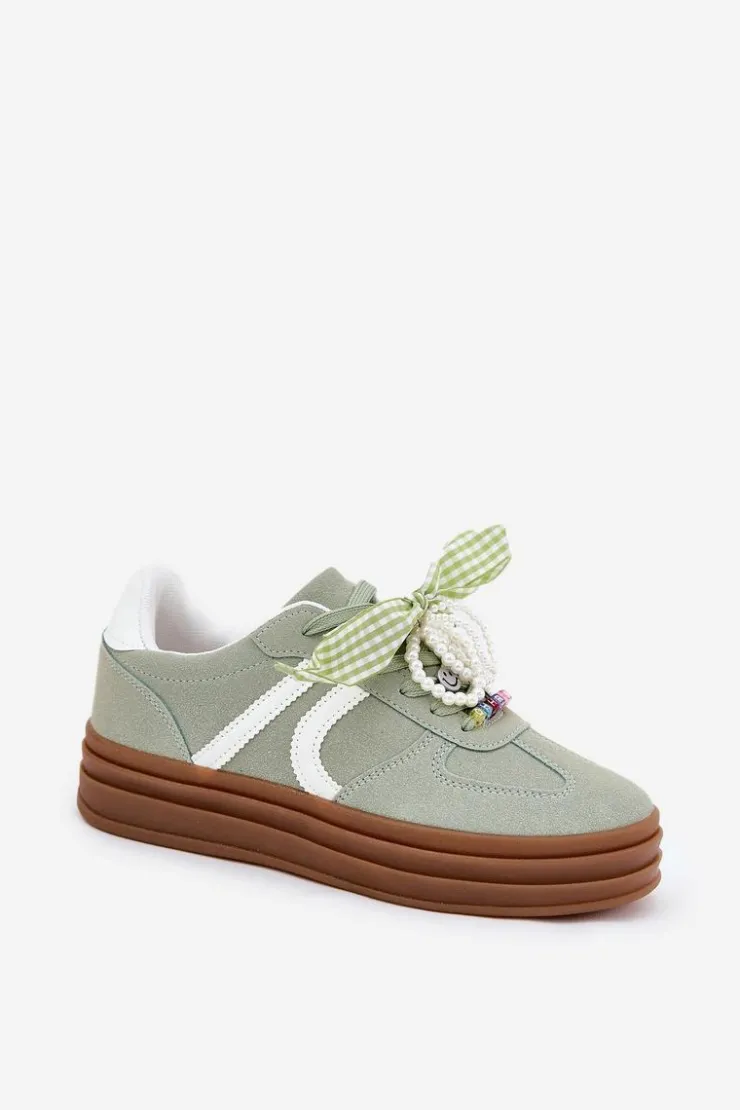 Damskie Boto Sneakersy Damskie Na Platformie Z Ozdobami Zielone Vinness