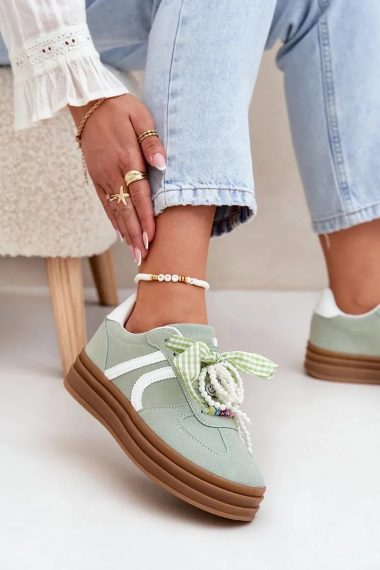 Damskie Boto Sneakersy Damskie Na Platformie Z Ozdobami Zielone Vinness