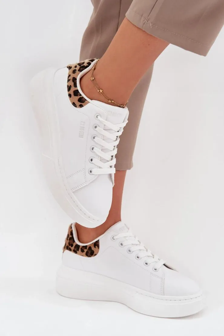 Damskie Big Star Shoes Sneakersy Damskie Na Platformie Big Star SS274247 Białe Panterka