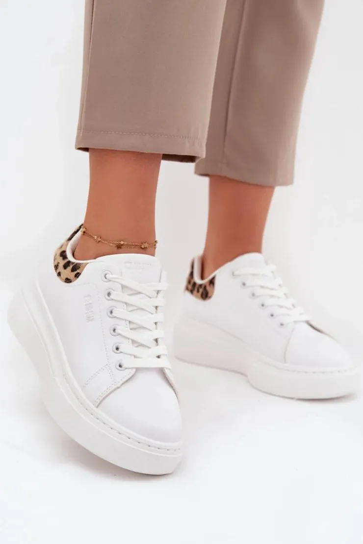 Damskie Big Star Shoes Sneakersy Damskie Na Platformie Big Star SS274247 Białe Panterka