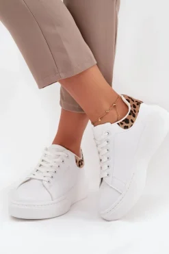 Damskie Big Star Shoes Sneakersy Damskie Na Platformie Big Star SS274247 Białe Panterka