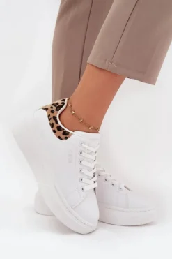 Damskie Big Star Shoes Sneakersy Damskie Na Platformie Big Star SS274247 Białe Panterka