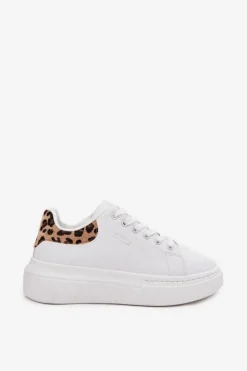 Damskie Big Star Shoes Sneakersy Damskie Na Platformie Big Star SS274247 Białe Panterka